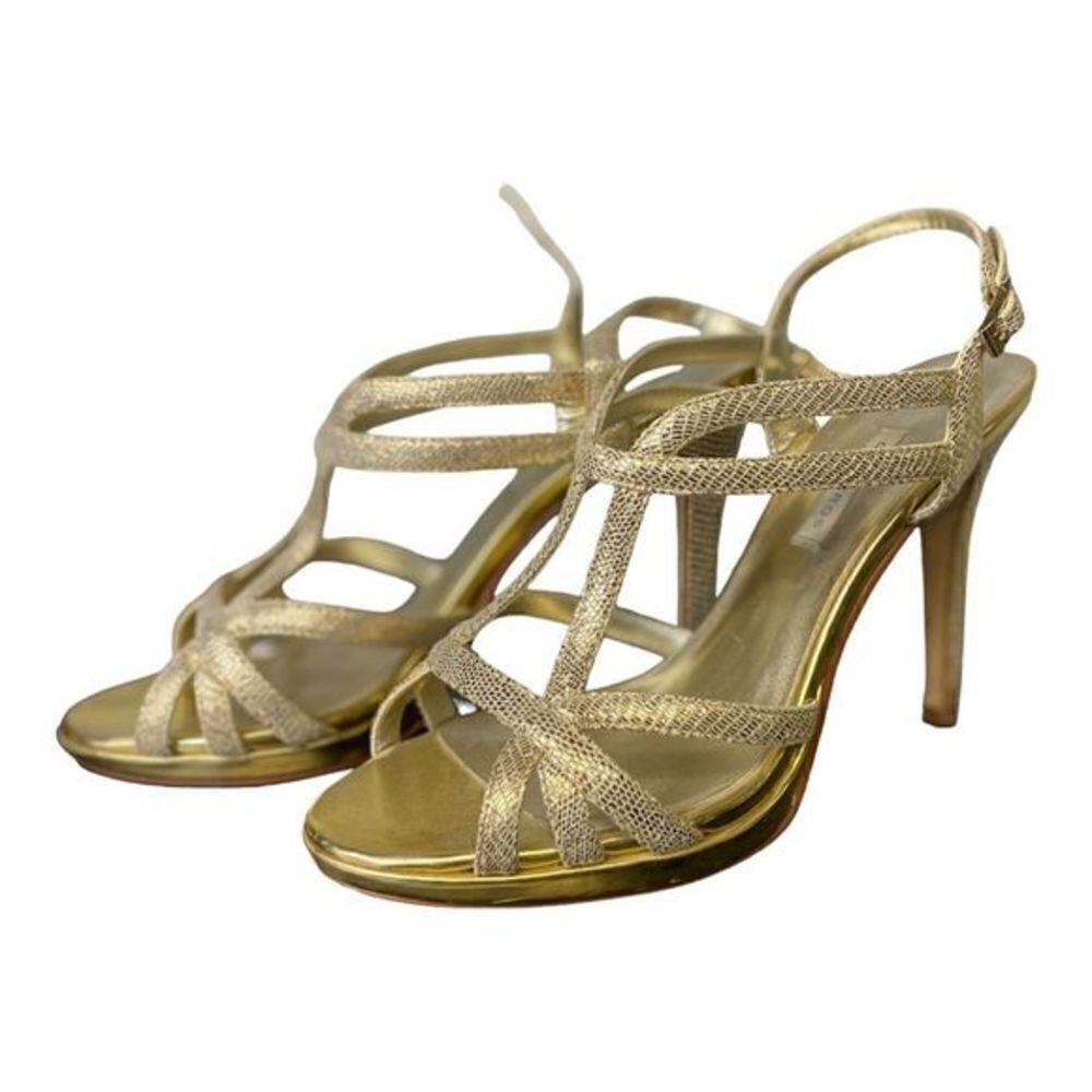 #300 CAPARROS Gold Snakeskin Strappy Heels